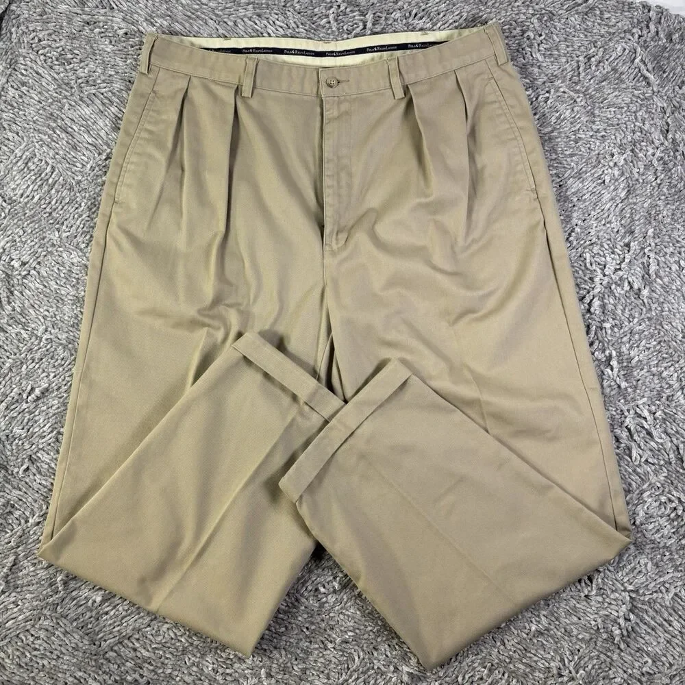 Polo Ralph Lauren Andrew Pants Mens 40/32 Beige Pleated Preppy Vintage Business